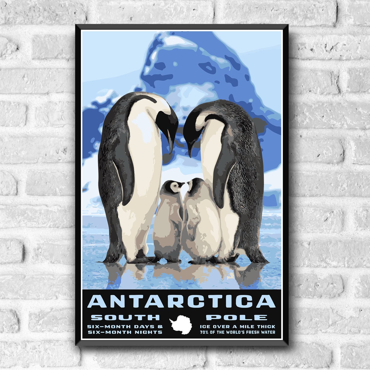 Antarctica South Pole Vintage-Style Travel Poster - 8x10-12x18-18x24-24x36 / 4x6 Postcard WPA Style Art Print Penguins (8x10 Inch Poster)