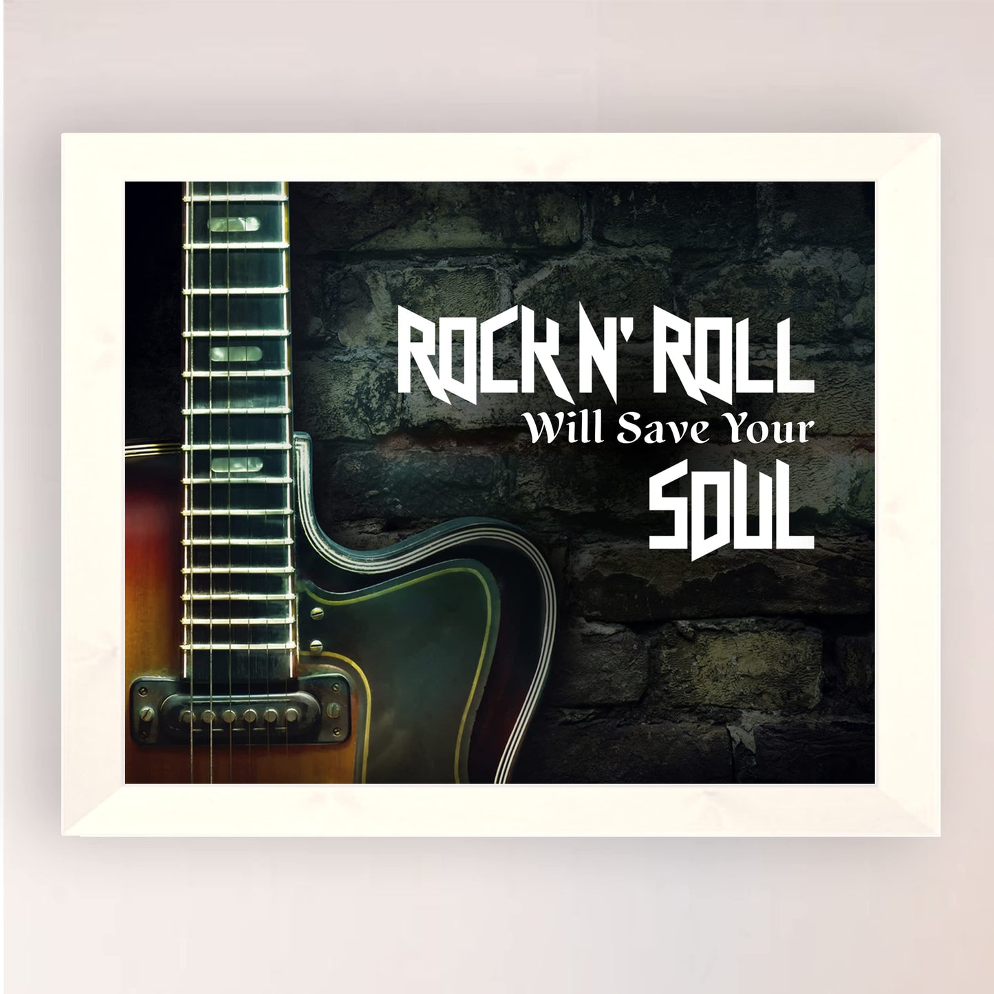 Rock N' Roll - Vintage Music Wall Art Poster, This Ready to Frame Retro Guitar Photo Rock Music Wall Art Print Good For Home, Studio, Rock Band Decor, And Man Cave Room Decor, Unframed - 8x10"