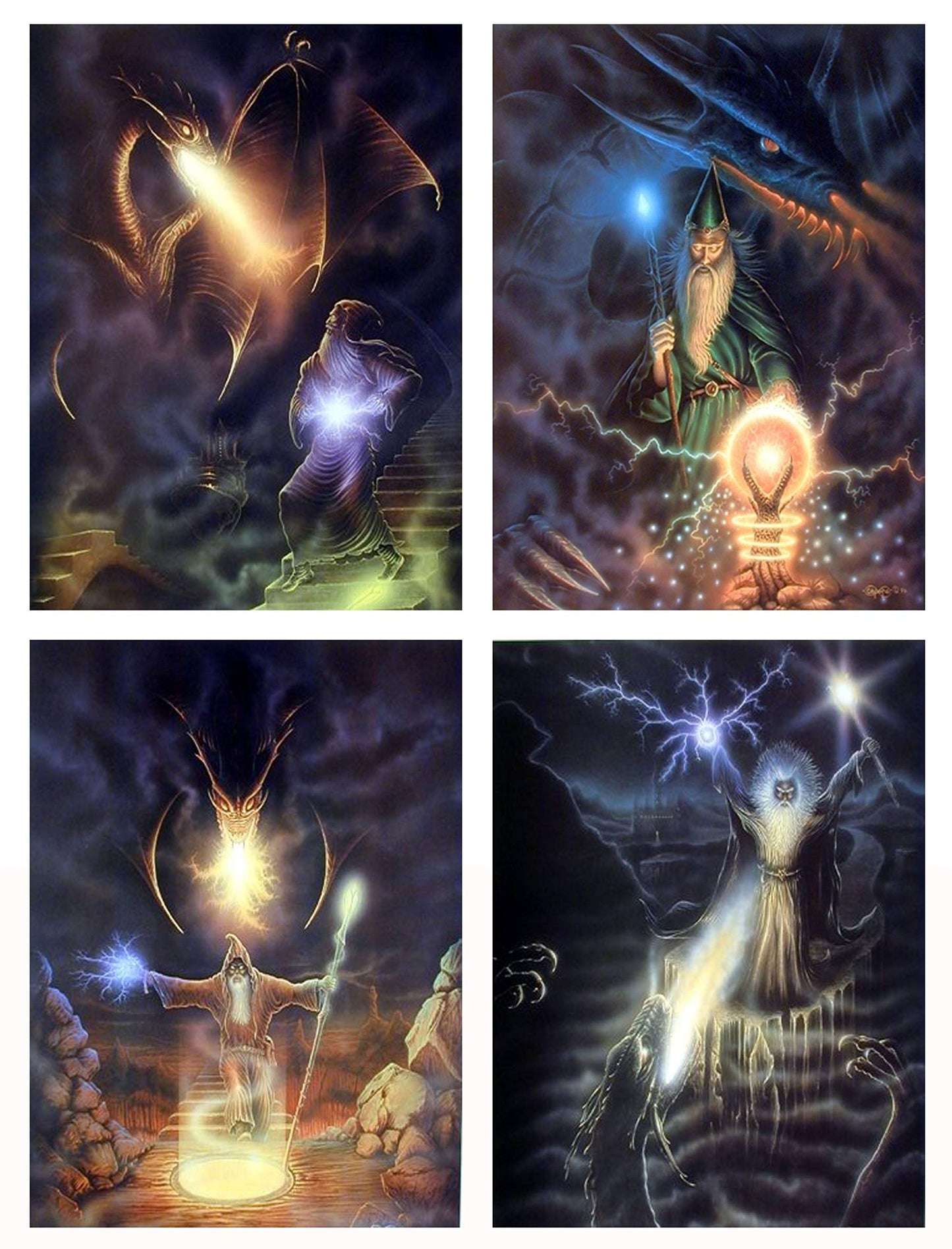 Magical Fire Dragon Wizard Kids Room Fantasy Four Set 8x10 Picture Wall Decor Art Print Posters
