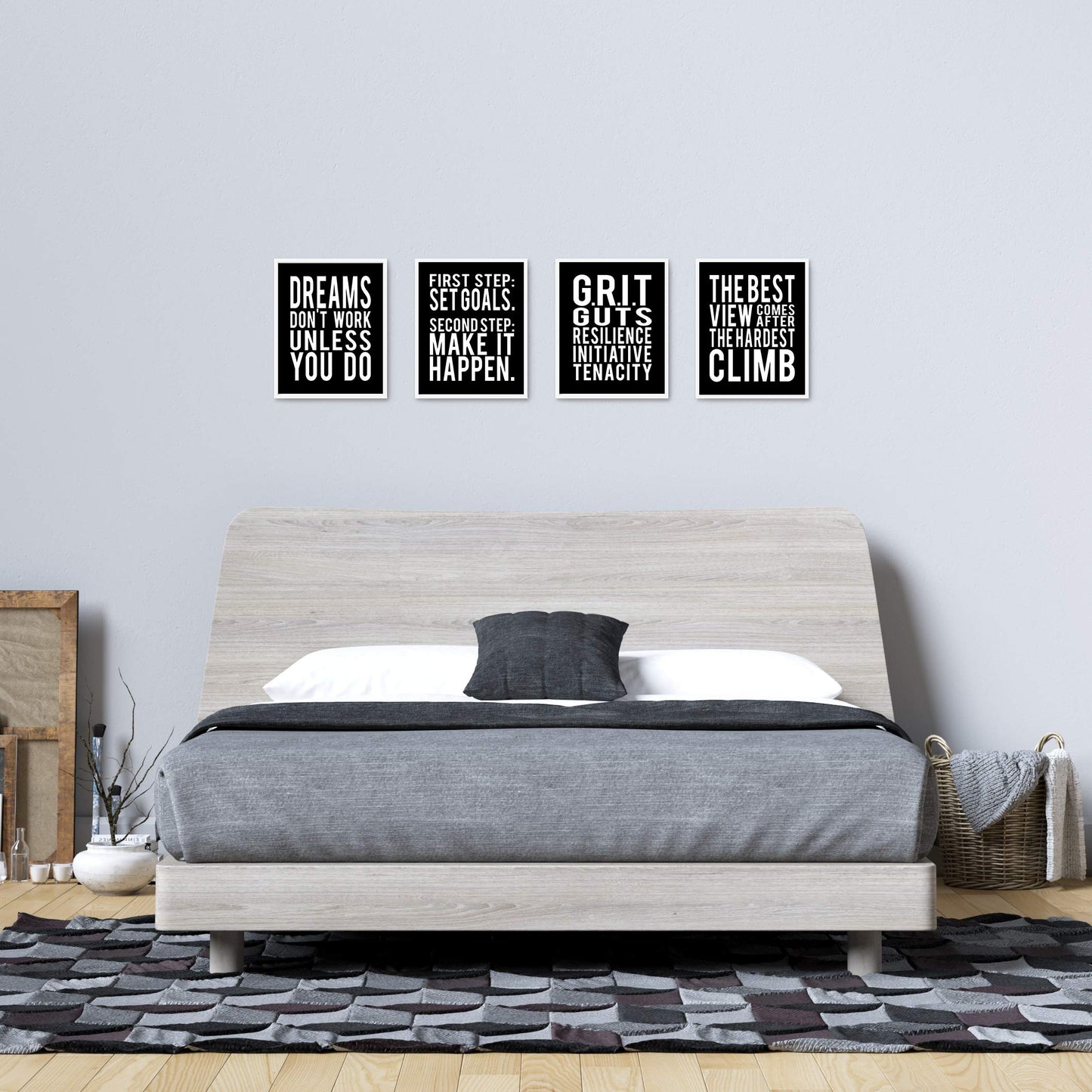 Brooke & Vine Motivational Quotes Wall Decor Posters Inspirational Wall Art Prints (UNFRAMED 8 x 10) Classroom Decorations - Office, Bedroom, Dorm, Cubicle, Gym (Goals, Grit - Black Background)