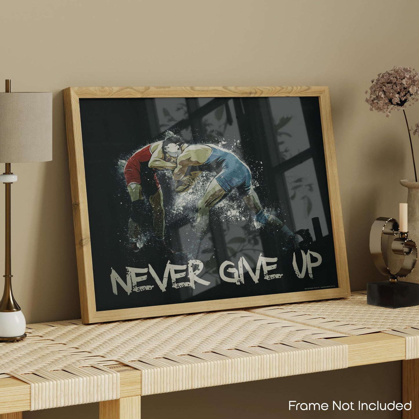 Never Give Up Motivational Wrestling Poster Wall Art Quotes Print Home Boys Room Gift Classroom Decor 11X14 Inches Unframed