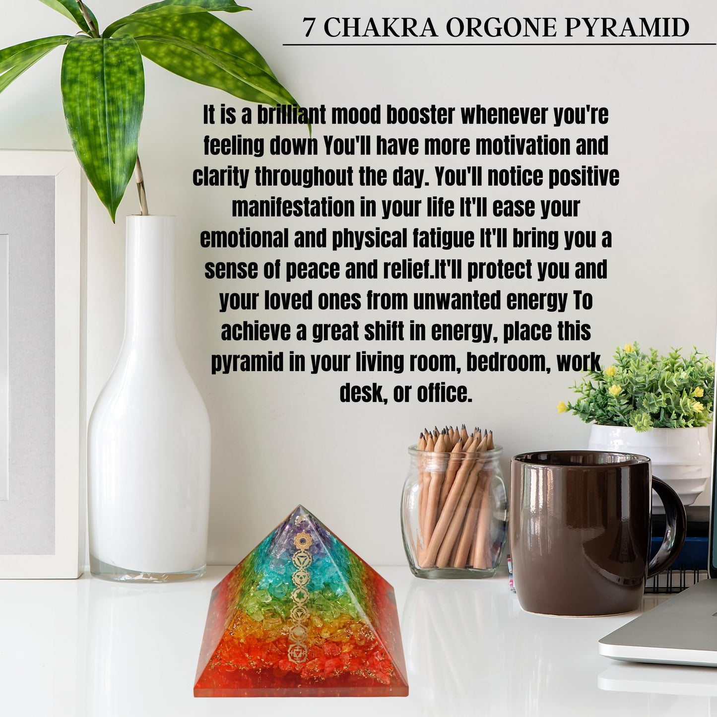 Orgone Pyramid Chakra Layer Energy Generator Meditation Pyramid - Orgonite Chakra Balancing Healing Pyramid With Chakra Copper Symbol