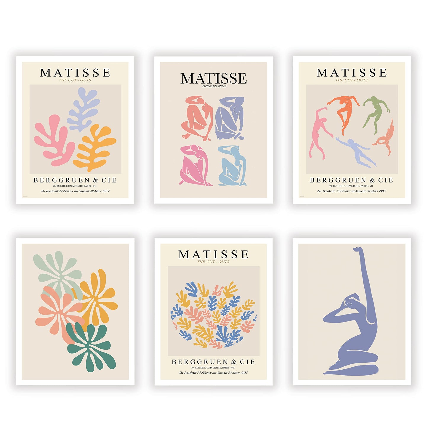 Cornerora Matisse Prints, Matisse Wall Art, Danish Posters, Danish Pastel Wall Décor for Room Aesthetic Henri Mattisse Prints, 8x10 inches unframed, Set of 6 (Pastel Matisse)