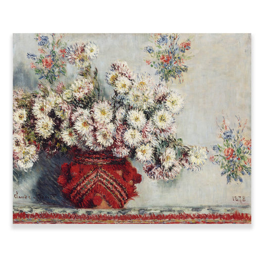 White Chrysanthemum Flowers Claude Monet Poster,Unframed Canvas Print Wall Art, Bedroom, Office 12x15in/30x38cm