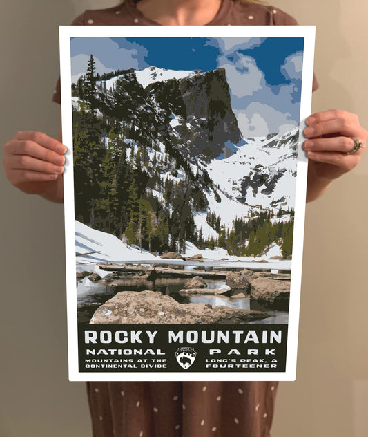 Rocky Mountain National Park Vintage-Style Travel Poster - 8x10-12x18-18x24-24x36 / 4x6 Postcard WPA Style Art Print Colorado USA (8x10 Inch Poster)