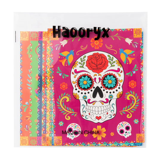 Haooryx 9Pcs Day Of The Dead Wall Art Poster Print Decoration, Mexican Day of The Dead Fiesta Party Sugar Skull Decor HD Printed Art Prints Poster for Home Living Room Bedroom Office Home Wall Decor