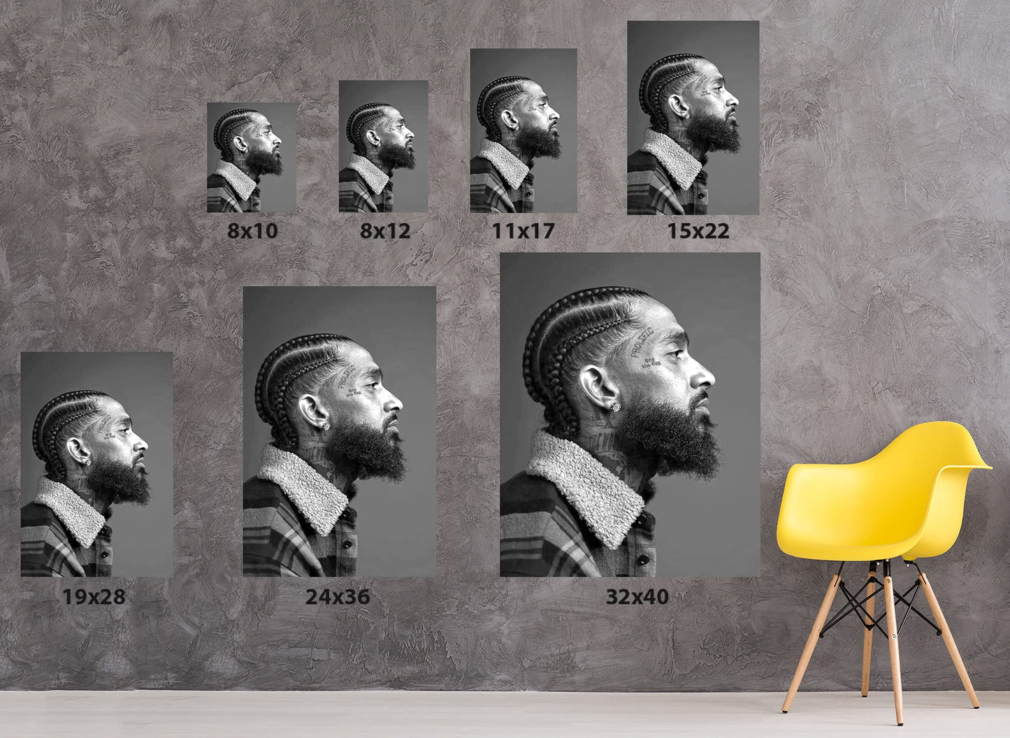 Funny Ugly Christmas Sweater Nipsey Hussle Wall Décor Poster Hip-hop Rapper Art Print for Home Decoration - Black and White Profile Portrait, 8 in x 12 in