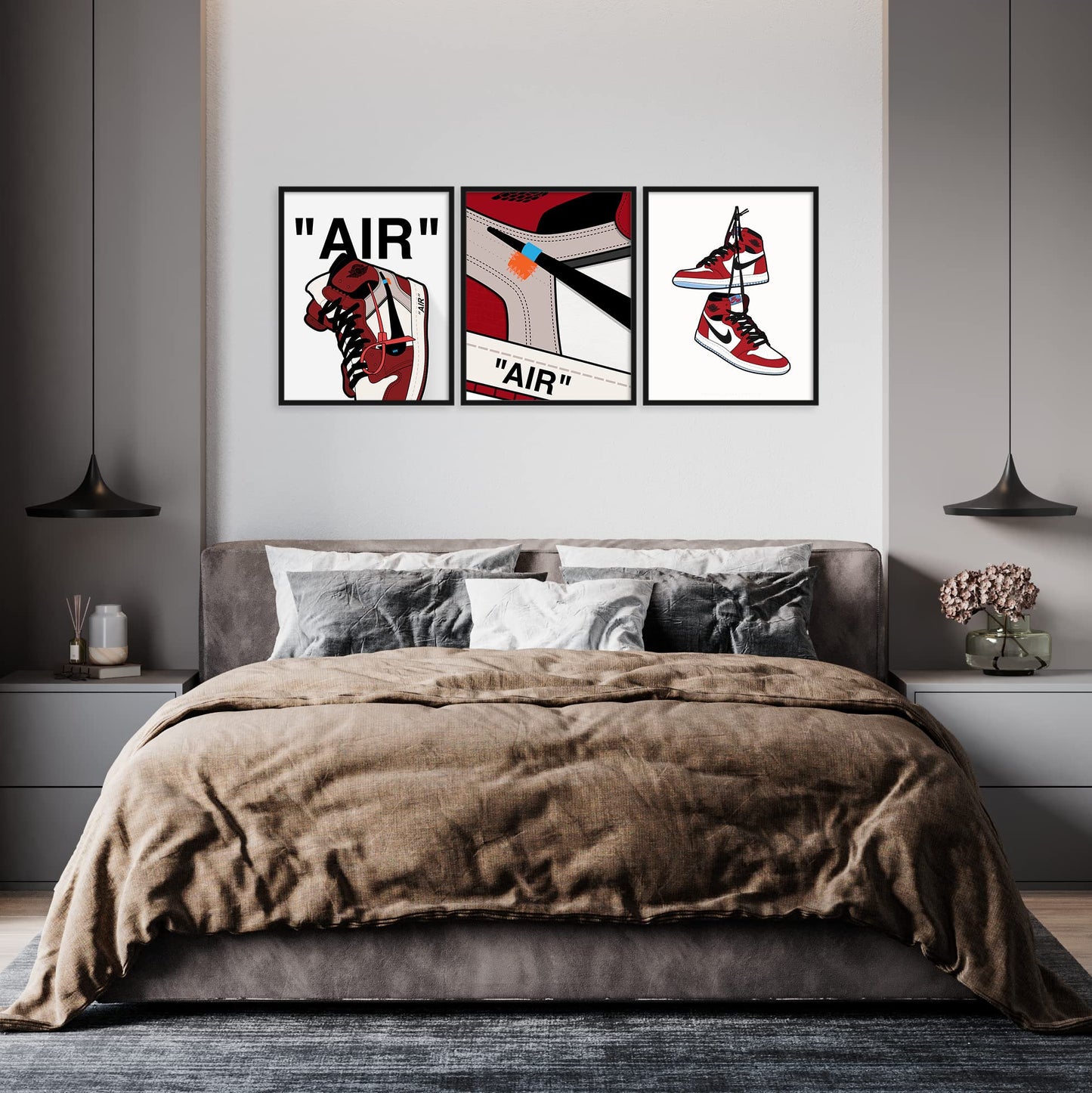 Sylvana Workshop - Air Jordan Red Poster Prints , UNFRAMED(8"x10" Set of 3 Wall Decor)