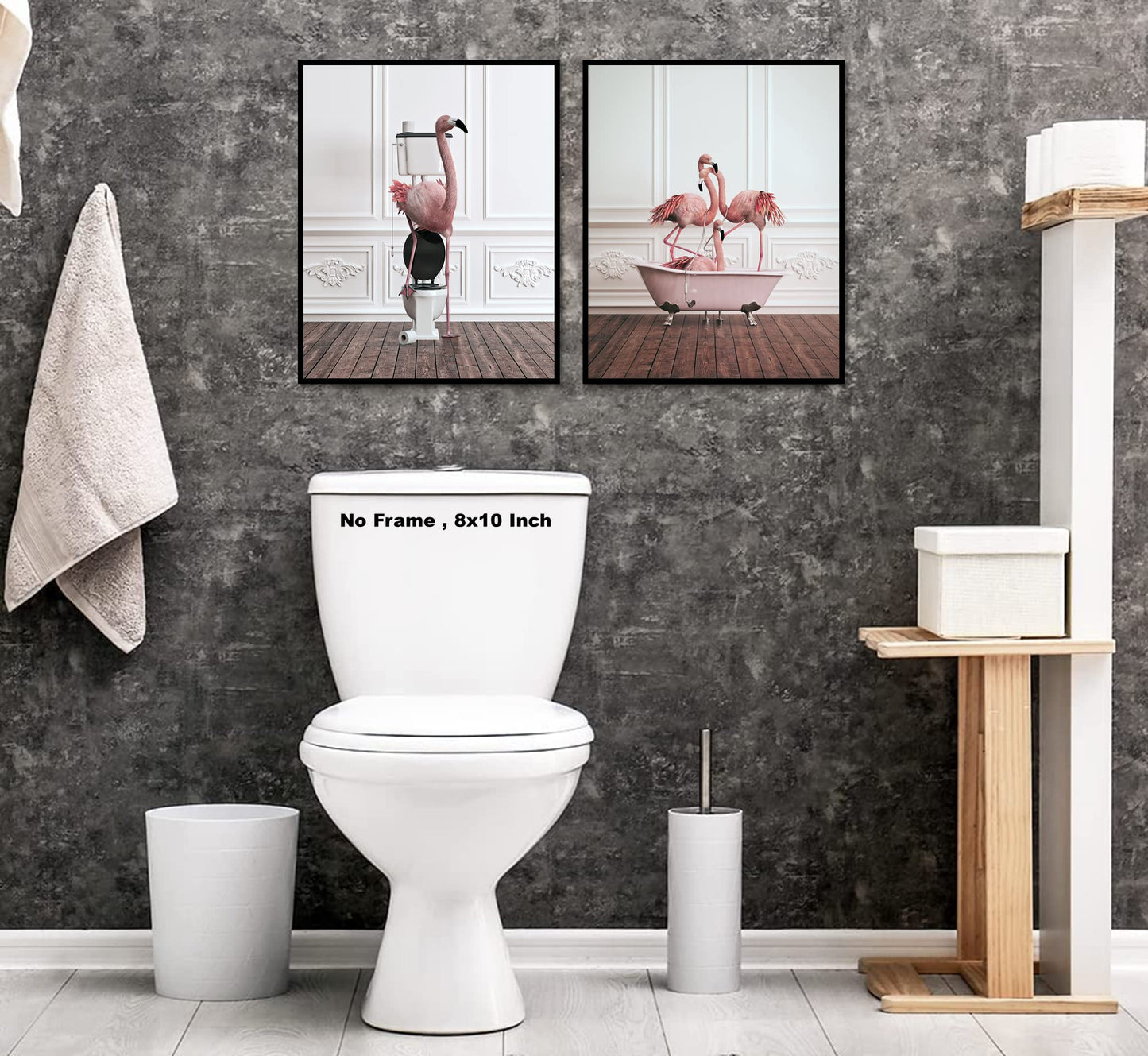 Funny Bathroom Flamingo Wall Art – Unframed Set of 2 (8 x 10 Inch) – Flamingos Pink Room Decor, Bathroom Wall Decor, Kids Bathroom Decor, Animal Flamingos Pictures Posters for Funny Bathroom and