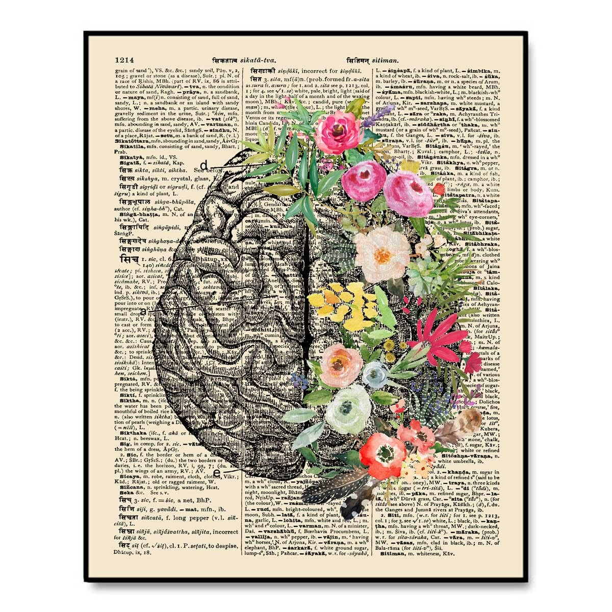 Cerebrum Floral Anatomy Print, Botanical Anatomy Print, Neurologist gift, Psychologist Gift Idea, Brain Anatomy Art, Medical Poster, Med School, Brain Art, Ready for Framing (8X10 INCH)