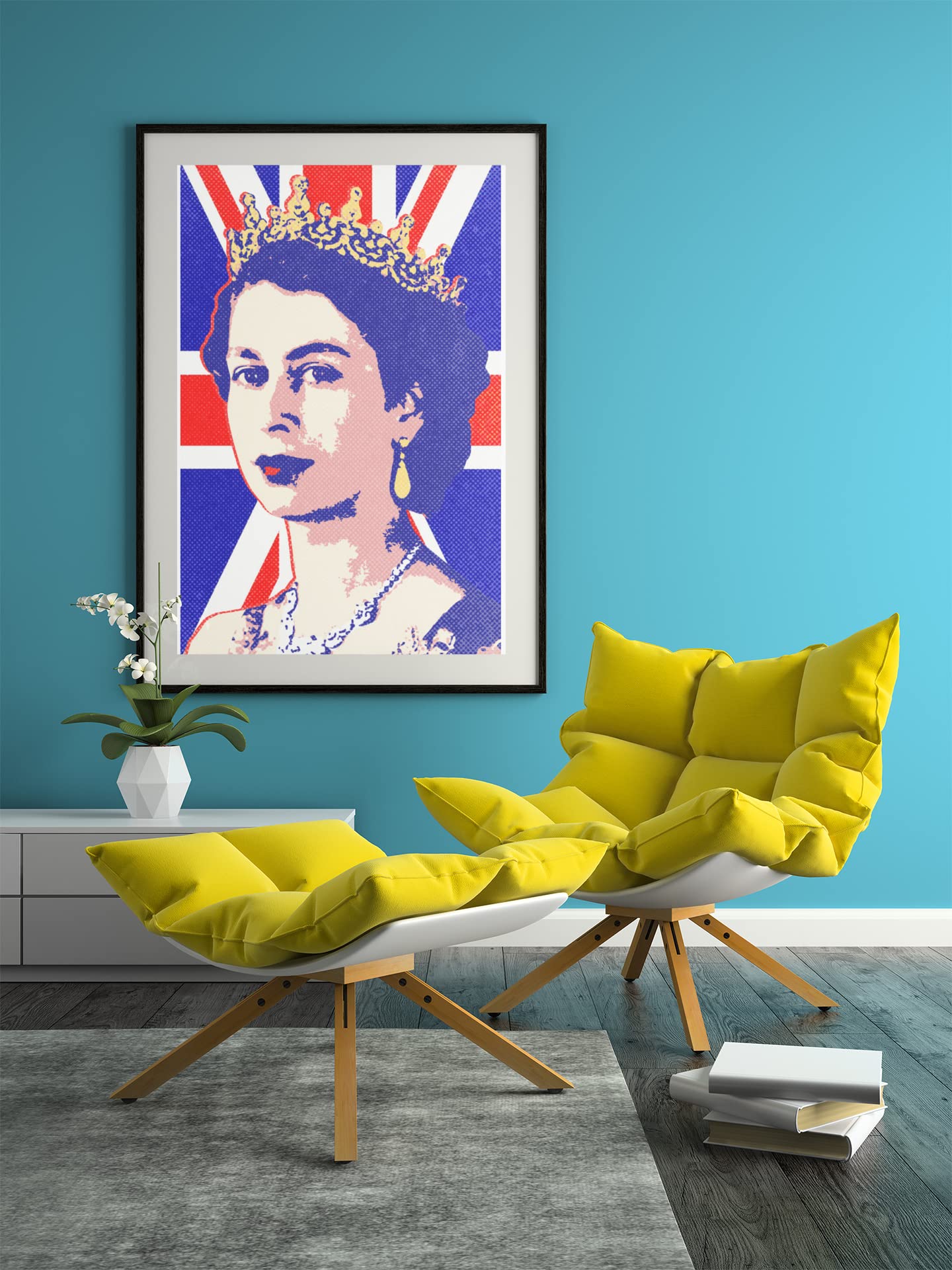 Queen Elizabeth II UK Union Flag Pop Art Portrait Wall Art Poster Modern Wall Decor for Home Bedroom Living Room Family Decorative Queen Poster Painting Cool Wall Decor Art Print Poster 12x18