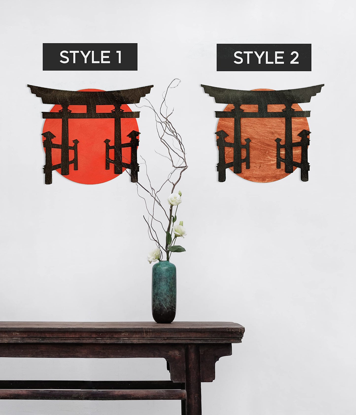 Minimalistic Torii Gate Wall Art Wooden Japanese Modern Design Home Decor Gift (Large, Rustic Red)