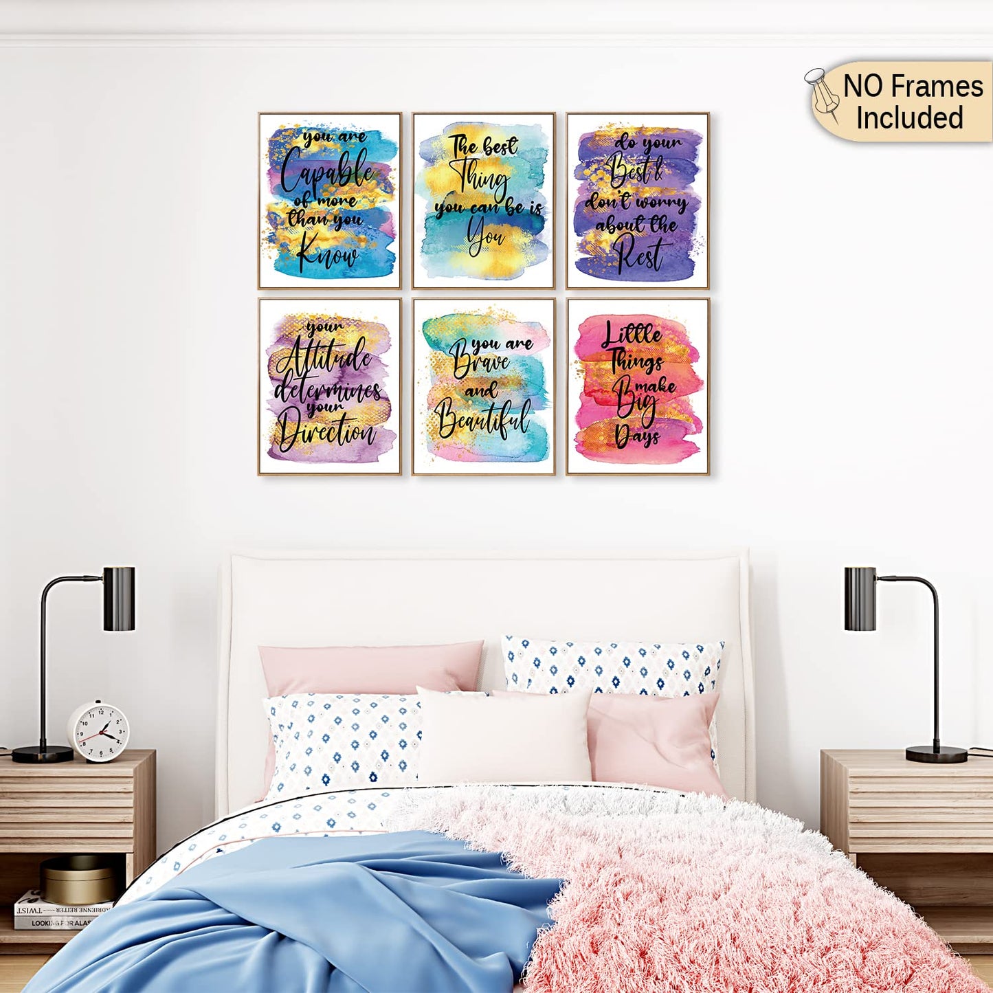 MTL HOE Abstract Colorful Wall Decor, Positive Sayings Inspirational Wall Art Print, Motivational Quotes Wall Decor, Gifts For Girls, Posters Rainbow Wall Decor For Teen Girls' Bedroom Playroom