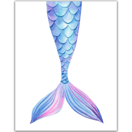 Watercolor Mermaid Tail Poster,Mermaid Wall Decor Print,Teen Adult Mermaid Decor,Mermaid Theme Bedroom Decor,Little Girl Mermaid Nursery Wall Art Decorations,11x14 Poster Unframed