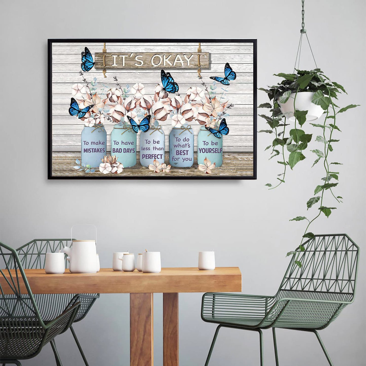 BOUHES Cotton Bouquet Wall Art It's Okay Wall Art Inspirational Quotes Wall Decor Rustic Farmhouse Cotton Painting Print Motivational Poster For Living Room Bathroom Office Home Decor Frameless