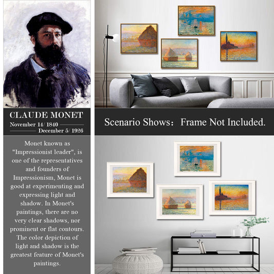 YASEN Claude Monet Wall Art Canvas Print Art Posters and Prints of Famous Painting Monet Sunrise Poster 8x10 Prints Unframed Art Set of 4 Artwork (4 Monet B)