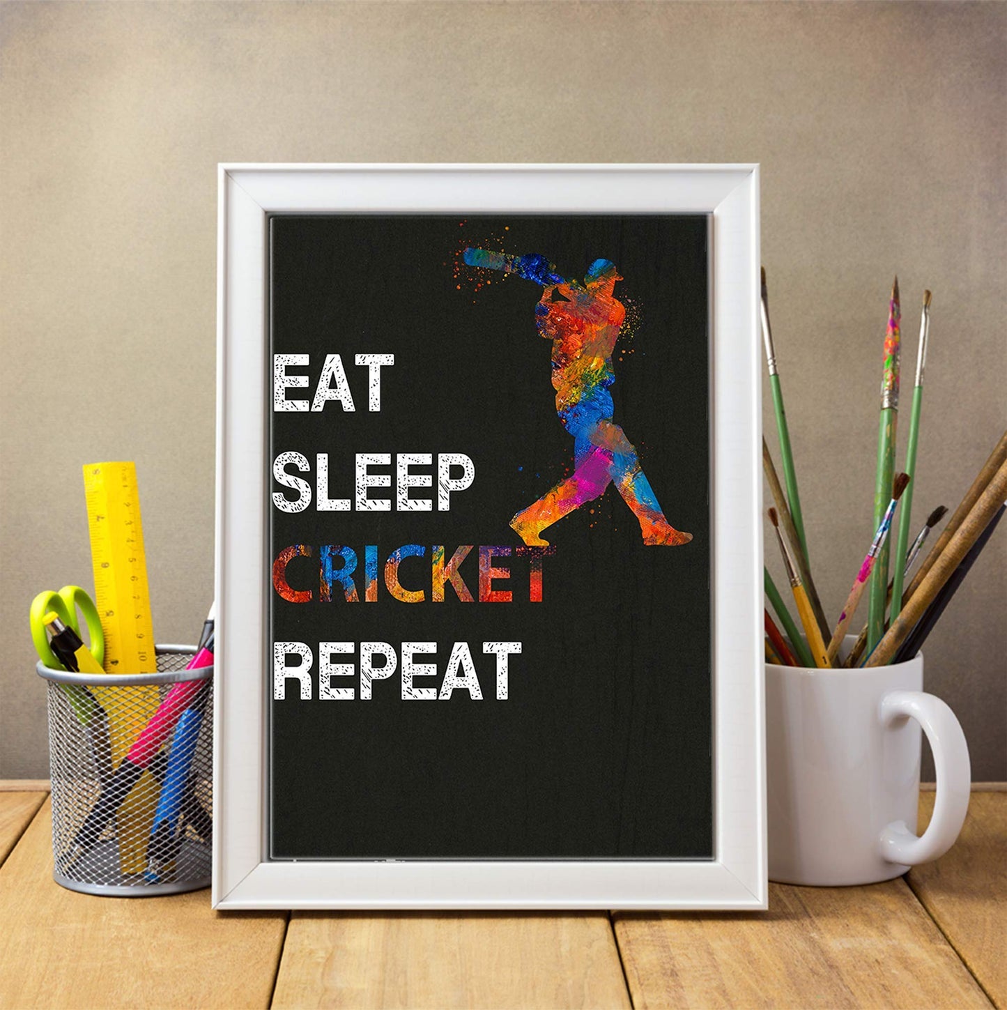 Eat Sleep Cricket Repeat Quote Wall Art, 11x14 inch Unframed Poster Print, Ideal for Cricket Players, Cricket Coach, Umpire and Fans