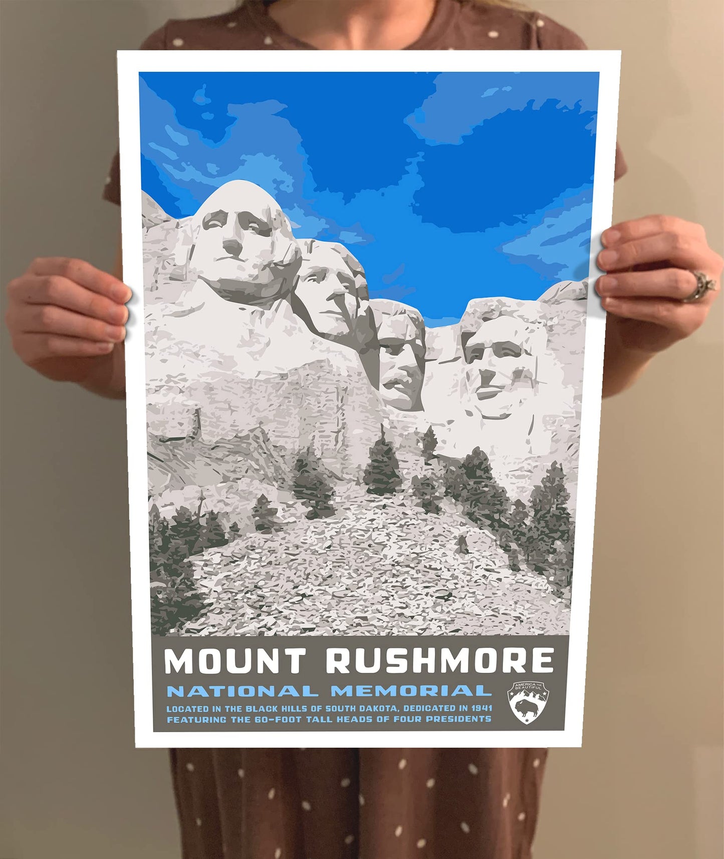 Mount Rushmore National Memorial Vintage-Style Travel Poster - 8x10-12x18-18x24-24x36 / 4x6 Postcard WPA Style Art Print South Dakota USA Black Hills (4x6 Inch Postcard)