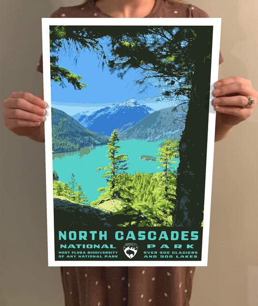 North Cascades National Park Vintage-Style Travel Poster - 8x10-12x18-18x24-24x36 / 4x6 Postcard WPA Style Washington Art Print Diablo Lake (4x6 Inch Postcard)