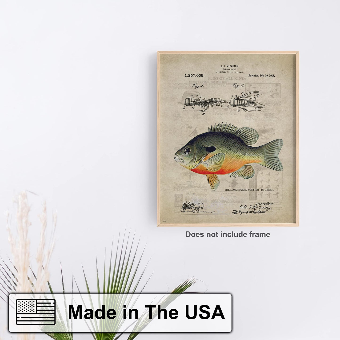 Antique Fly Fishing Lure US Patent Poster Art Print Bluegill Crappie Trout Largemouth Bass Walleye Muskie Lures Poles 11x14 Wall Decor Pictures