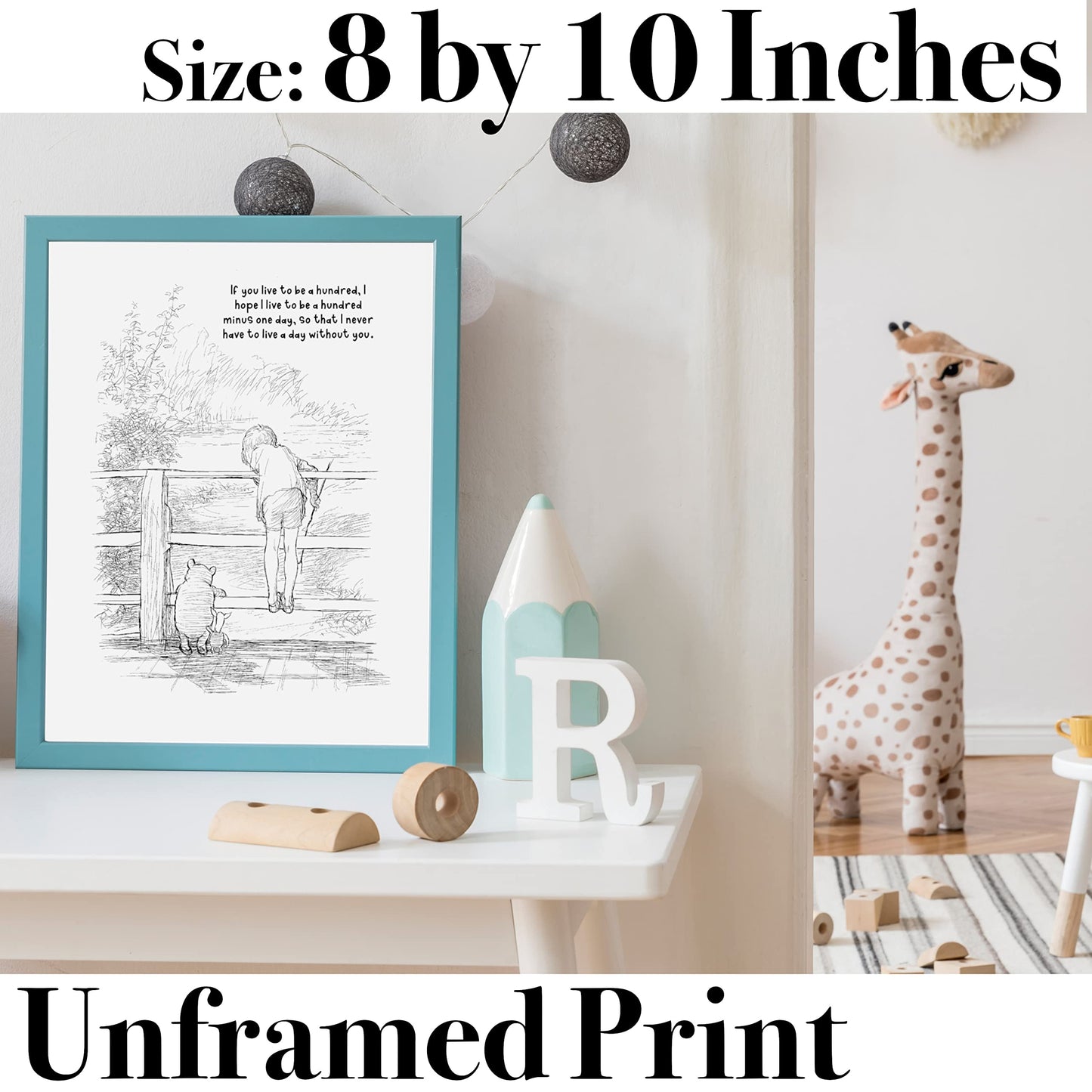 Nursery Wall Decor - Winnie The Pooh Wall Art - If You Live To Be A Hundred - Winnie Quote Classic Poster - Prints For Nursery - Gifts For Kids Toddlers Children Baby Stuff - Unframed Print 8 x 10