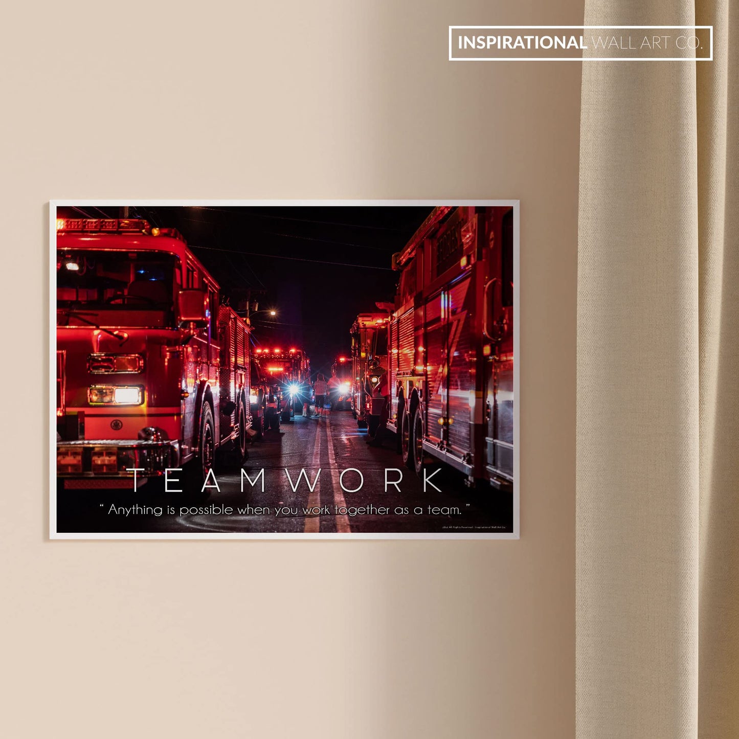 Inspirational Wall Art Co. - Teamwork - Firefighter American Firetruck Courage Boys Engine Patriotic Department Motivational Gift Quotes Posters Print Home Office Decor 11X14 inches