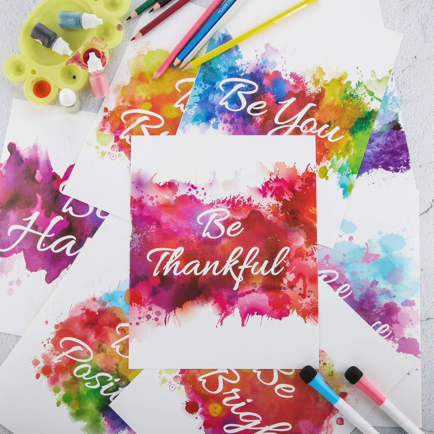 9 Pieces Inspirational Poster Art Colorful Abstract Paint Unframed Inspirational Posters for Home Office Watercolor Canvas Print Decoration