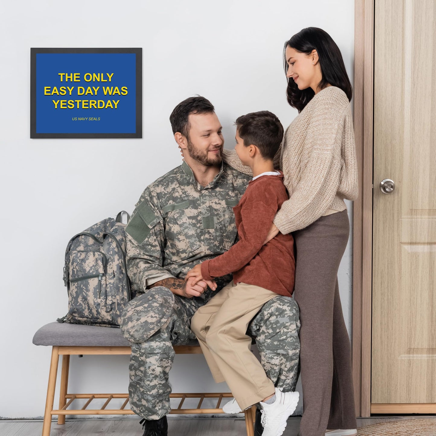 The Only Easy Day Was Yesterday - Patriotic Wall Art Poster, This Navy Seals Wall Decor Is An Ideal Inspirational Art For Home Decor, Bedroom Decor, Man Cave Room Decor or 4th Of July, Unframed - 10x8