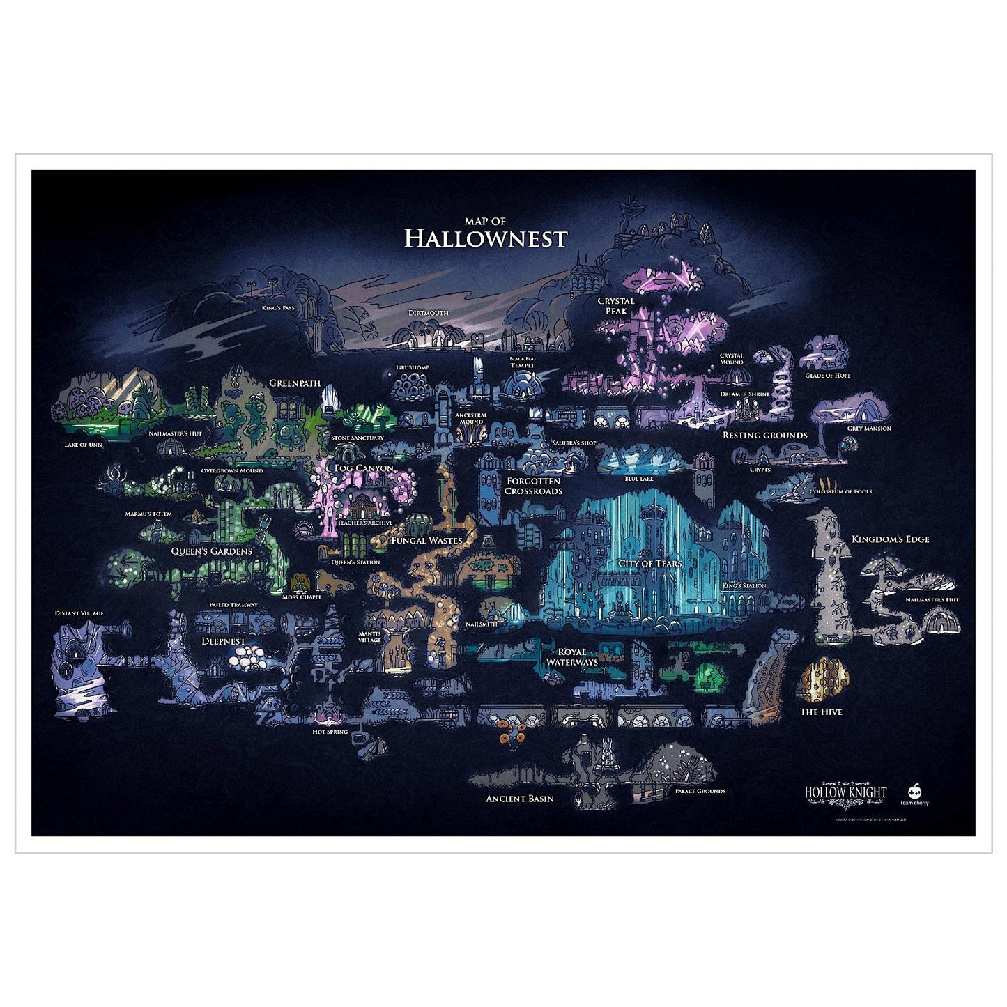 Hollownest T1175's Hollow Knight Map Poster Canvas Prints Wall Art For Home Office Decorations Unframed 18"x12"