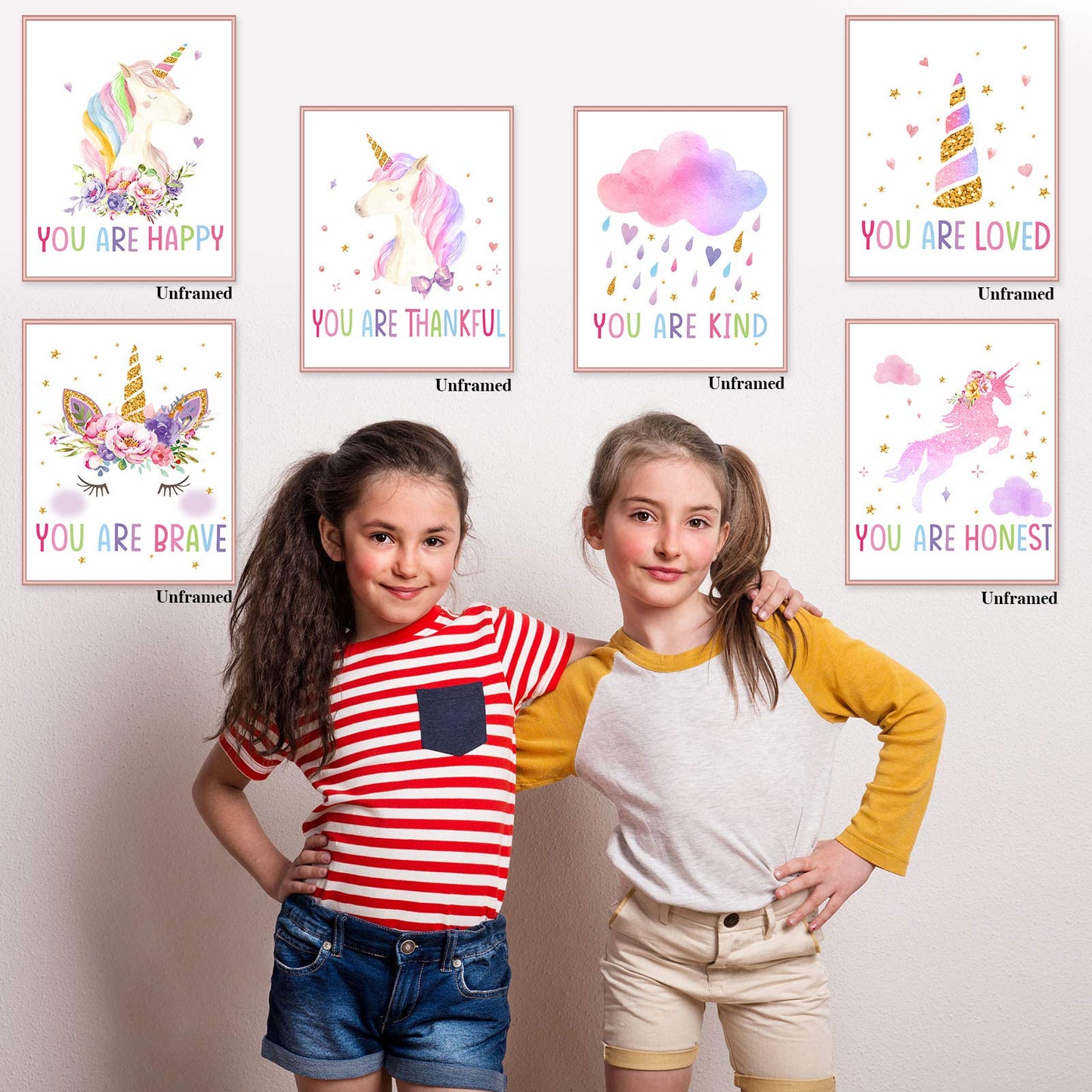 Zonon 9 Pieces Unicorn Rainbow Wall Art Prints Unicorn Rainbow Motivational Posters Unframed Watercolor Unicorn Rainbow Posters for Girls Kids Bedroom Nursery Decorations