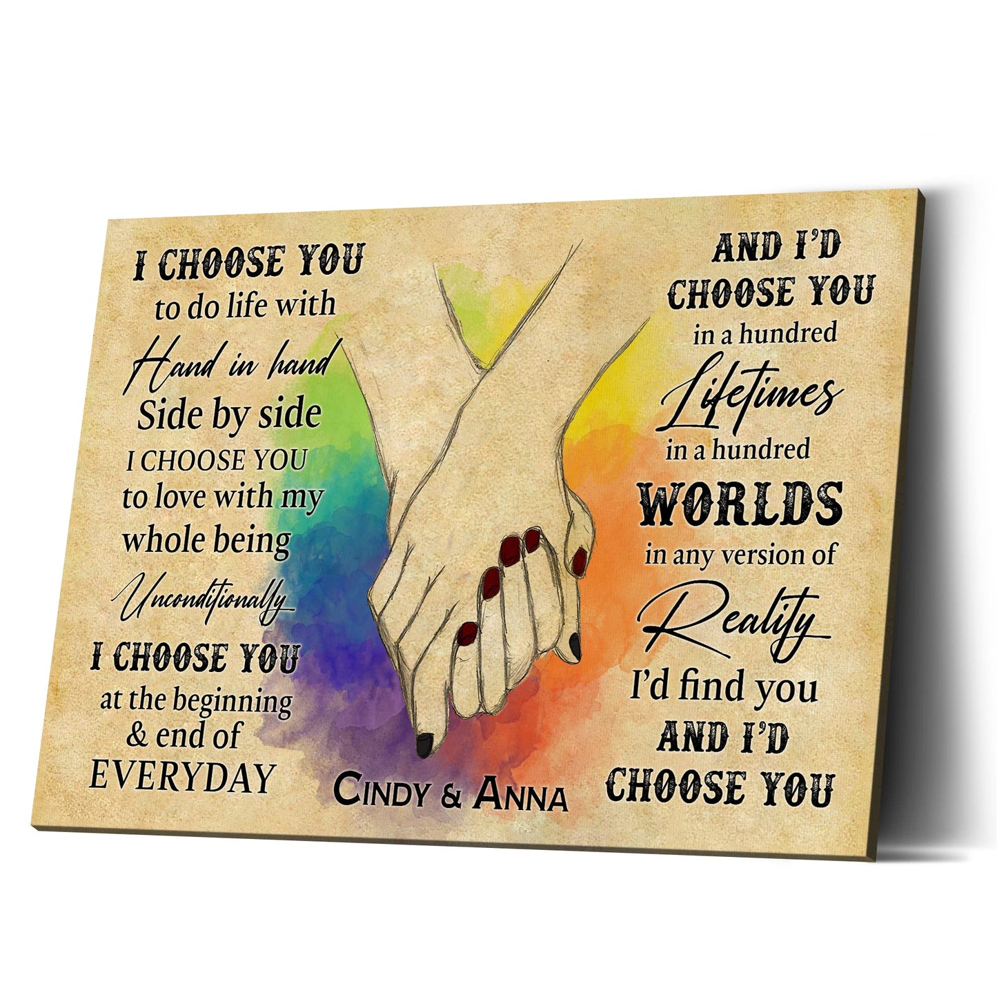 Personalized The Day I Met You Hands Holding Rainbow LGBT for Couple Gay Pride Lesbian Bedroom Decor Wedding Gift Lover Poster Canvas 1.5in Framed Prints Wall Art Home Decor Artwork Picture (Style 3)