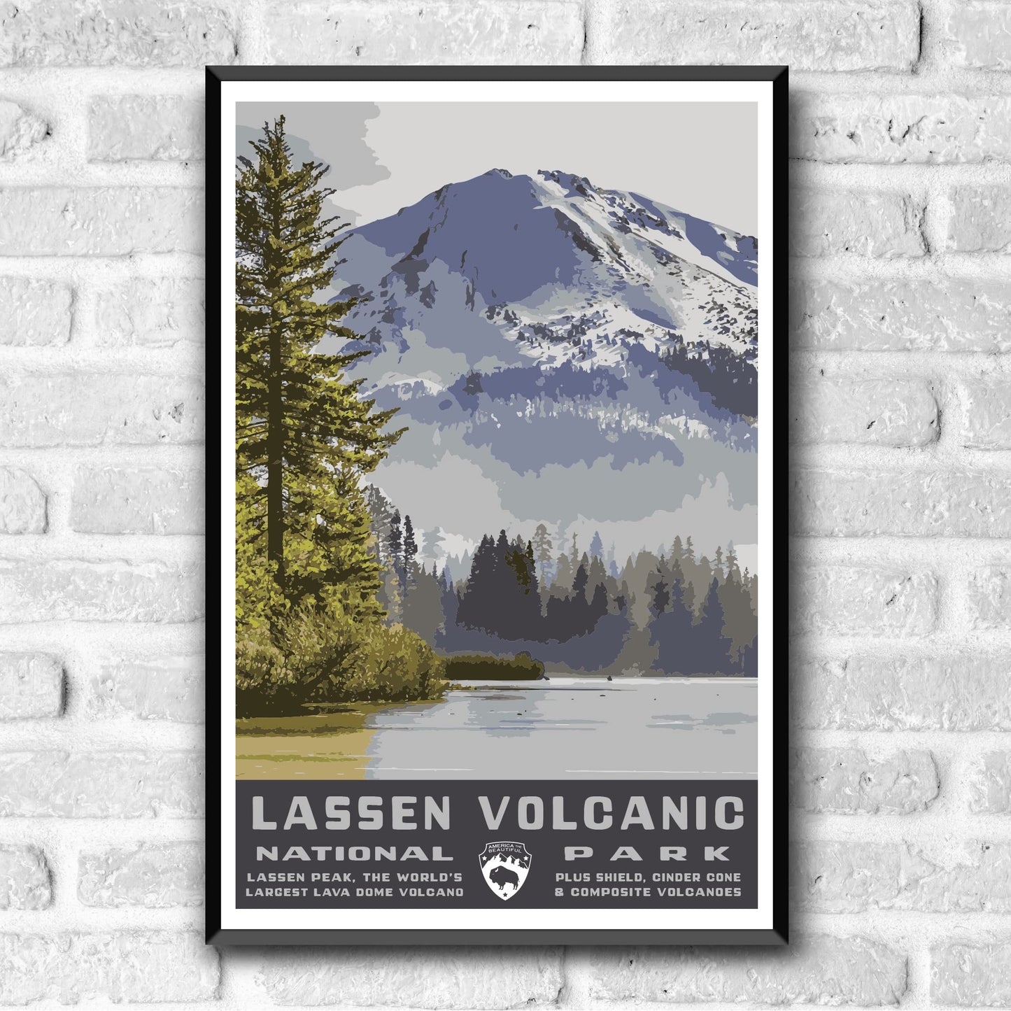 Lassen Volcanic National Park Vintage-Style Travel Poster - 8x10-12x18-18x24-24x36 / 4x6 Postcard WPA Style Art Print California USA Volcano (4x6 Inch Postcard)