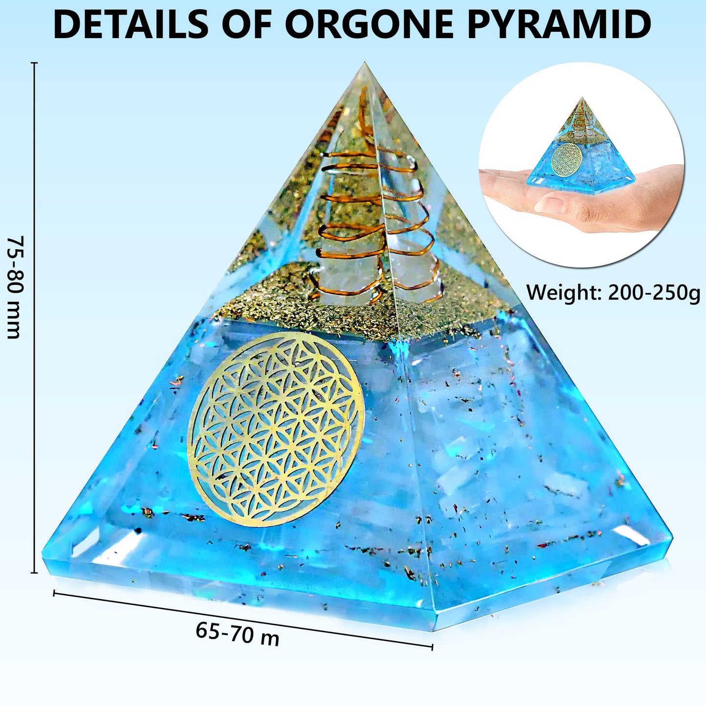 Anaya Agate Selenite Glow Orgonite Pyramid – Handmade Selenite Orgone Pyramid for High Frequency Vibration, Powers of Manifestation – White Crystal Pyramid Promotes Peace and Calmness
