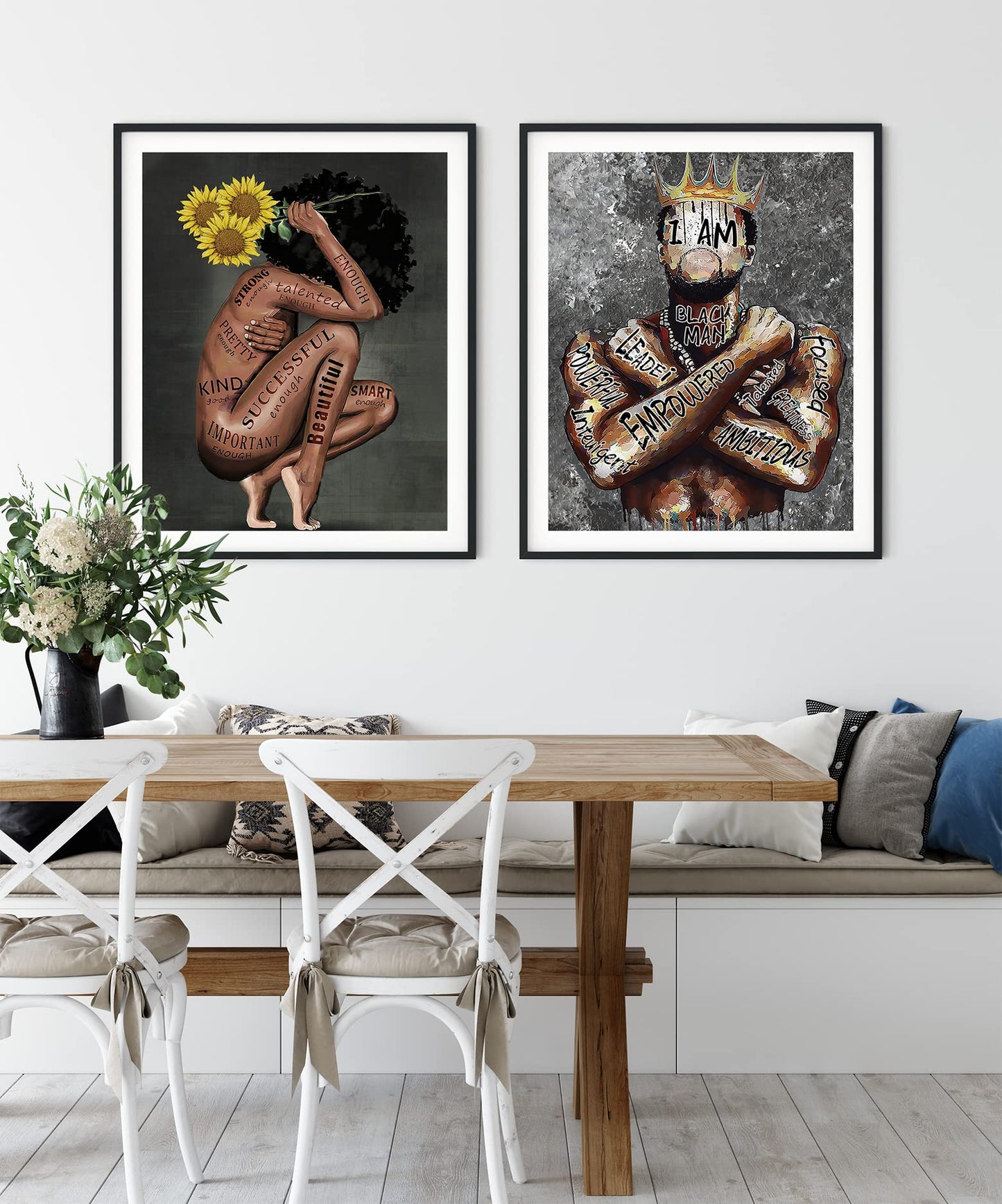 Black Women Poster African American Wall Decor Black Queen Canvas Prints Black Women Portrait Wall Art Abstract Sunflower Canvas Printing Print for Office Bedroom Decorations 16X24 in UNFRAMED
