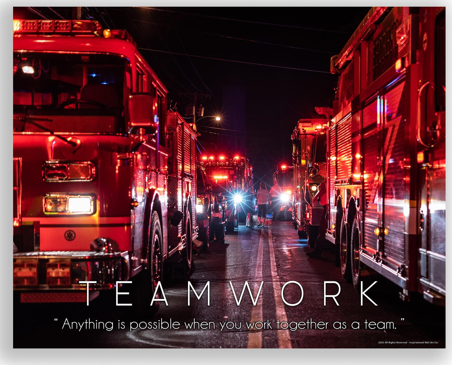 Inspirational Wall Art Co. - Teamwork - Firefighter American Firetruck Courage Boys Engine Patriotic Department Motivational Gift Quotes Posters Print Home Office Decor 11X14 inches