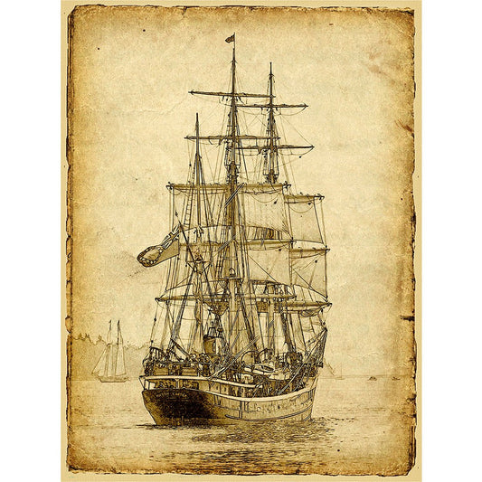 Sailing Ship Poster Print Art Picture Vintage Style Nautical Old Sailboat Home Wall Canvas Decor (11.81"x15.75")