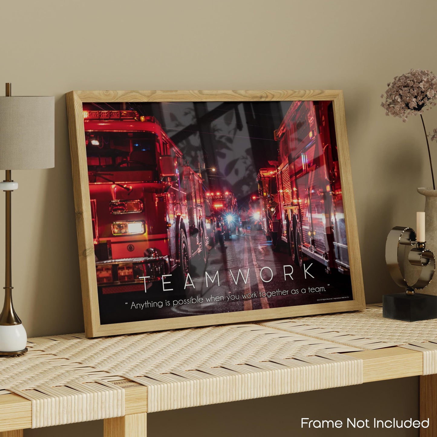 Inspirational Wall Art Co. - Teamwork - Firefighter American Firetruck Courage Boys Engine Patriotic Department Motivational Gift Quotes Posters Print Home Office Decor 11X14 inches