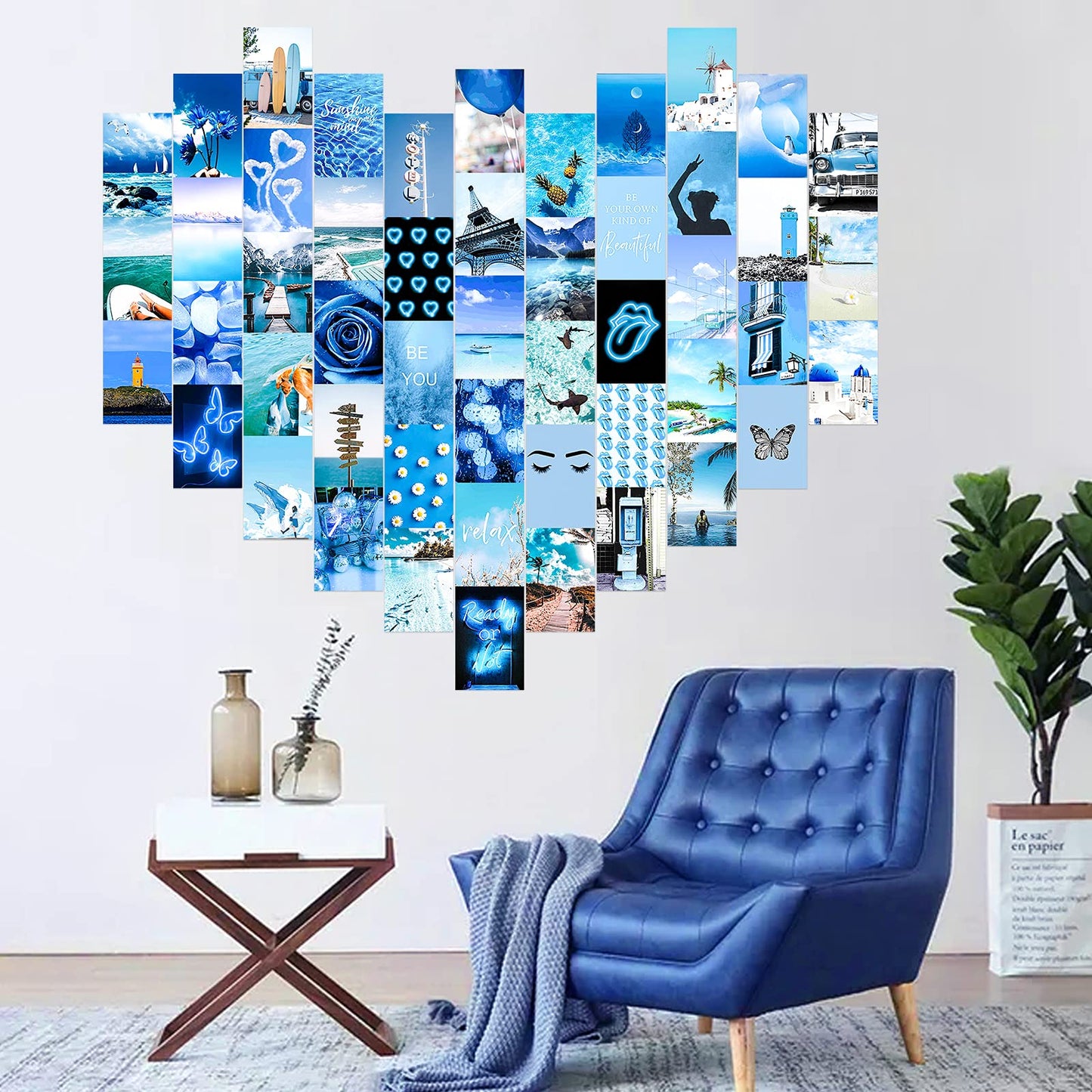 vfaejll Blue Wall Collage Kit Aesthetic Pictures 50 Set 4x6 Inch Art Photos Collage Kit for Teen Girls and Women Summer Beach Wall Prints Kit VSCO Posters for Bedroom Trendy Neon Collage Kit for Wall