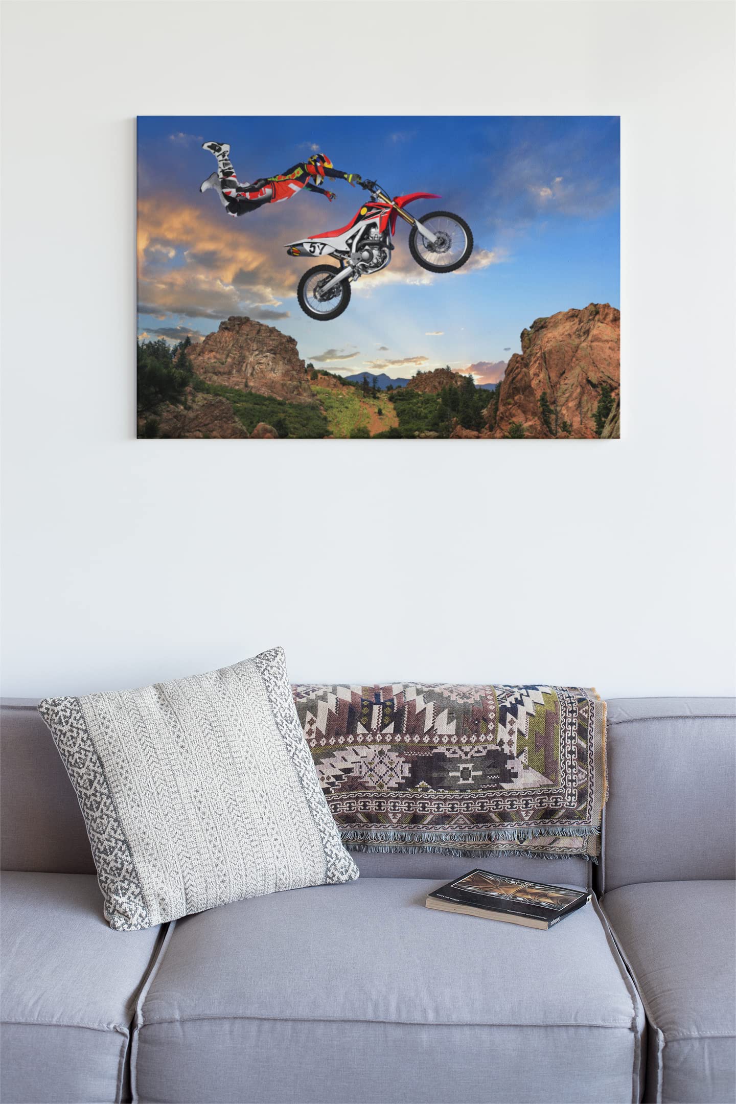 Motocross Rider Freestyle Stunt Modern Decor for Room Bedroom Man Cave Playroom Dirt Bike Poster for Teens and Boy Room Decor Extreme Sports Wall Art Men Gift Cool Wall Decor Art Print Poster 18x12