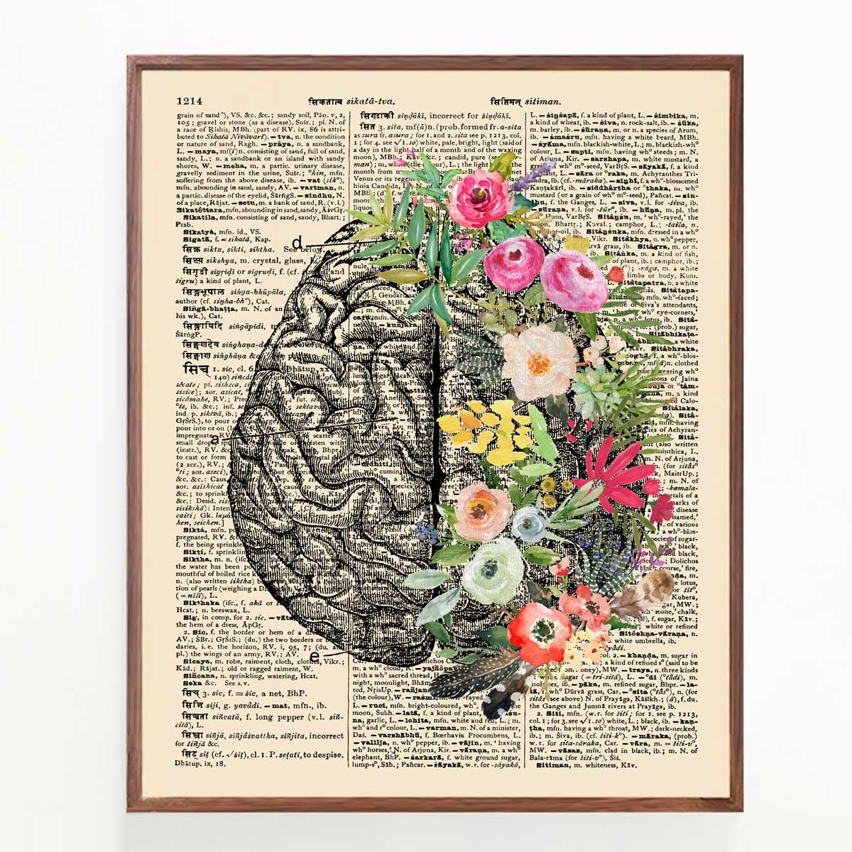 Cerebrum Floral Anatomy Print, Botanical Anatomy Print, Neurologist gift, Psychologist Gift Idea, Brain Anatomy Art, Medical Poster, Med School, Brain Art, Ready for Framing (8X10 INCH)
