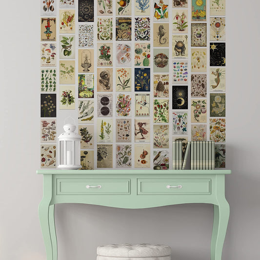Vintage Botanical Room Decor Aesthetic Pictures Wall Collage Kit, Vintage Illustration Tarot Posters for Room Aesthetic, Cottagecore Wall Decor for Bedroom Dorm Aesthetic, Botanical Wall Art Prints