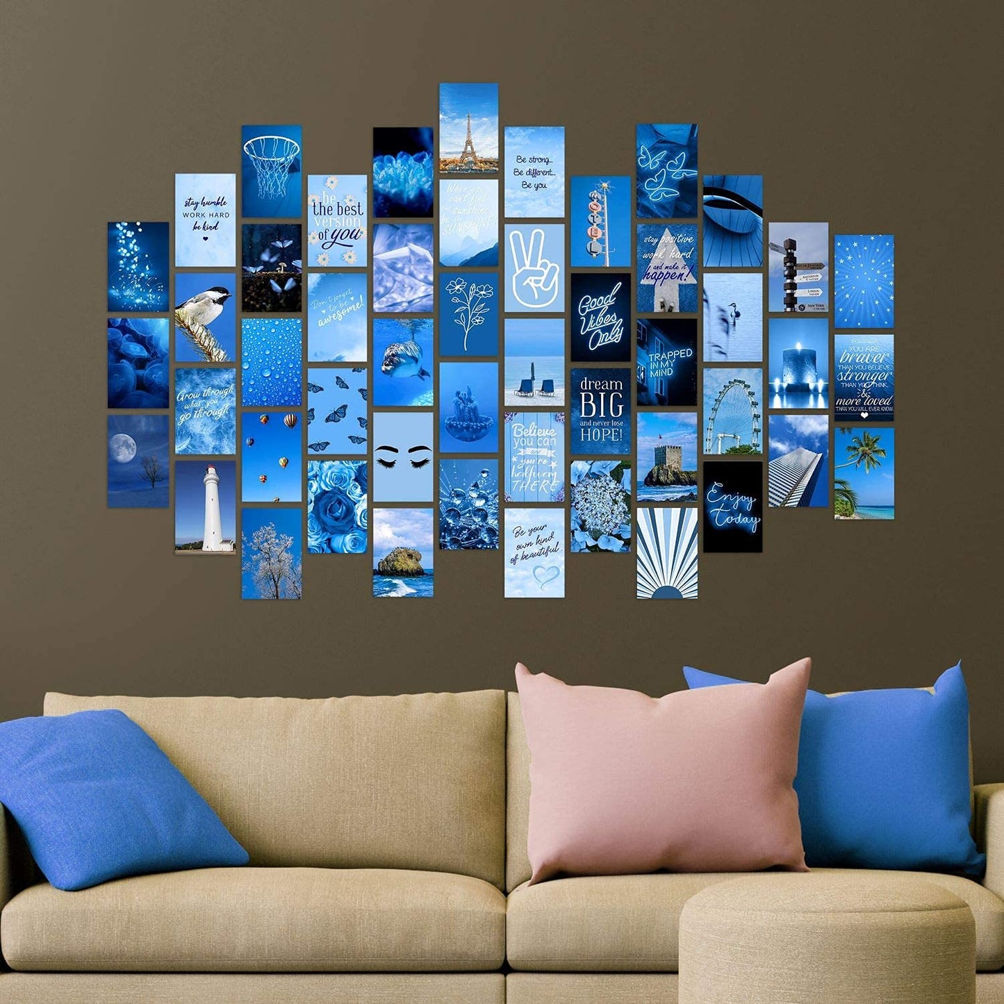 WOONKIT Blue Wall Collage Kit Aesthetic Pictures, Room Decor for Teen Girls, Blue Wall Room Bedroom Dorm Decor, Blue Wall Posters Prints, Photo Collage Kit, Trendy Teen, 50pcs 4x6 inch