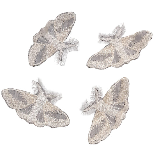 Moks446 set 4 pcs moth patch, white moth, butterflie patch, embroidered patches sew on, patch for clothes, back patch