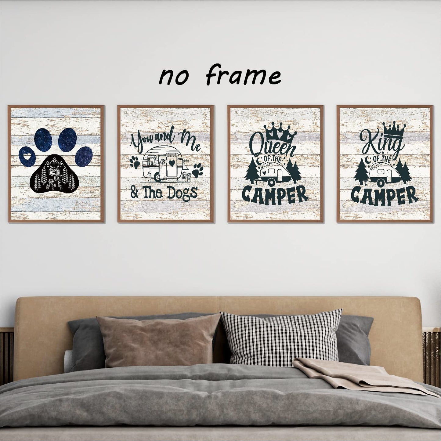 VNWEK You and Me and Th Dogs Funny Camping Queen and King Wall Art Poster Prints Unframed 8”x10”Set Of 4,Farmhouse Camping Decorations for Camper RV Home,Campers Camping Lovers Gifts,Dog Lovers Gift