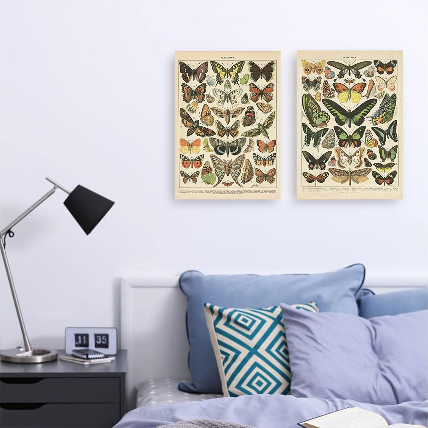 2 Pack Vintage Butterfly Poster, Retro Style Canvas Wall Decor Art Painting,Without Fading(11" x14")