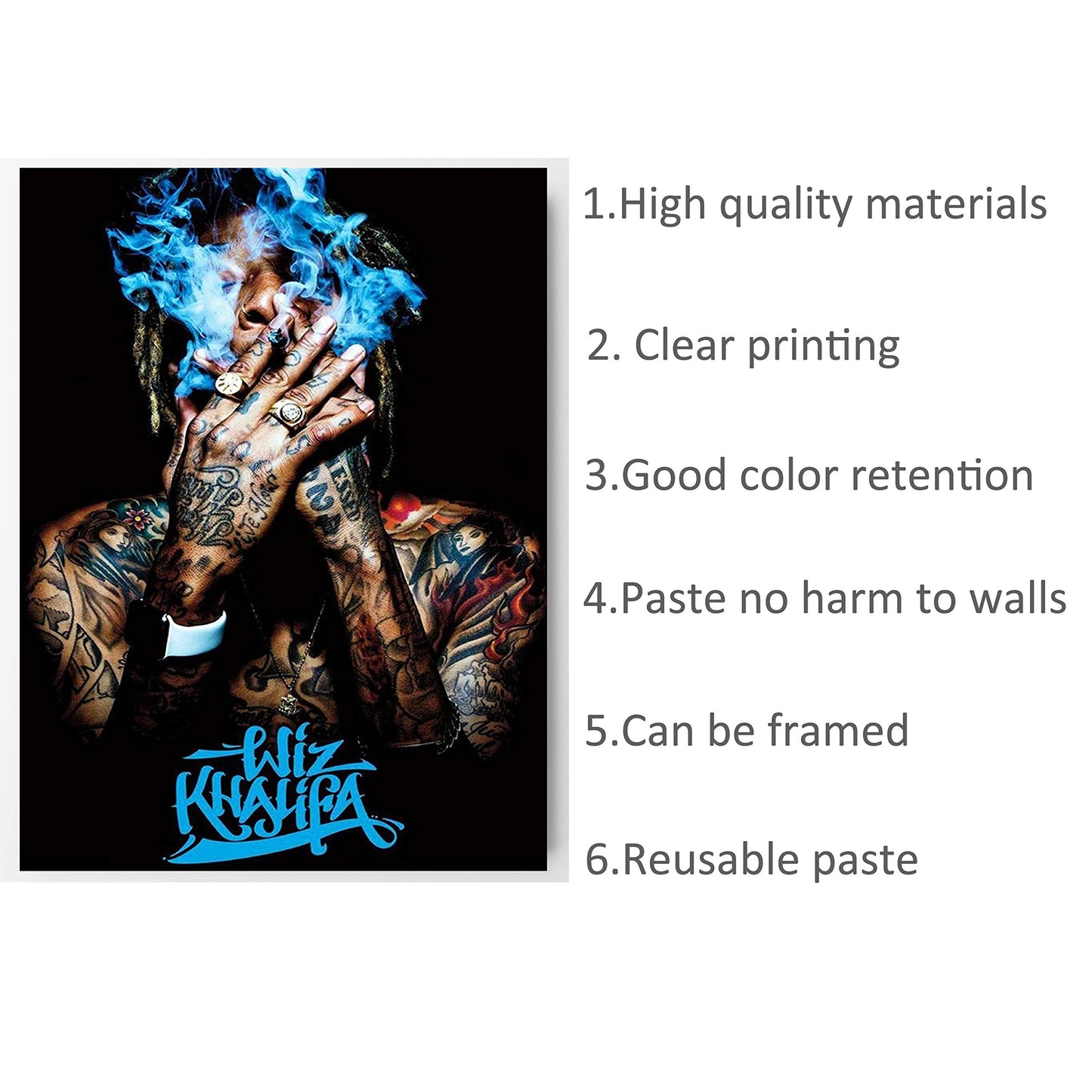 LLp Wiz Khalifa Poster Standard Size | 18-Inches By 24-Inches | Wiz Khalifa Smoke Wall Poster Print
