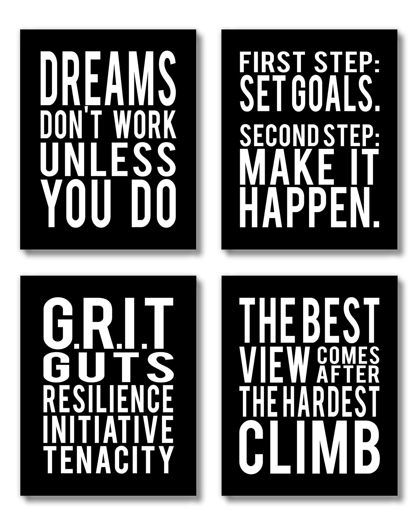 Brooke & Vine Motivational Quotes Wall Decor Posters Inspirational Wall Art Prints (UNFRAMED 8 x 10) Classroom Decorations - Office, Bedroom, Dorm, Cubicle, Gym (Goals, Grit - Black Background)