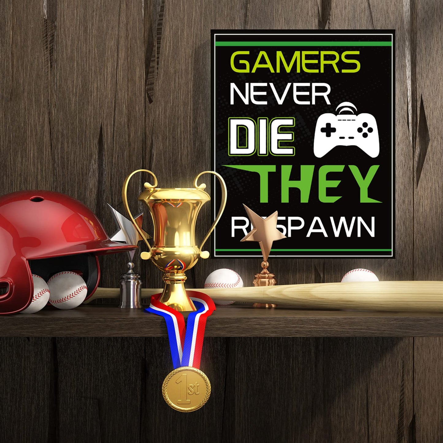 10 Video Game Poster Sign Gamer Art Print Boy Game on Birthday Party Wall Decoration, Inspirational Words Quote Poster 10 x 8 Inch Wall Gaming Art for Kids Boy Bedroom Decor, No Frame (Green)