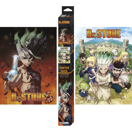 ABYSTYLE Dr. Stone Unframed Boxed Poster Set 15" x 20.5" Featuring Senku, Chrome, Kohaku & more Anime Manga Wall Art Room Decor Prints for Bedroom Gift