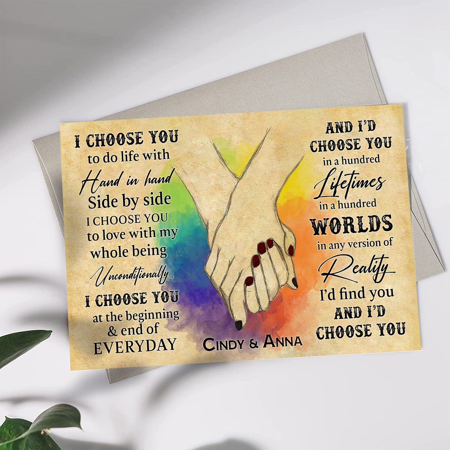 Personalized The Day I Met You Hands Holding Rainbow LGBT for Couple Gay Pride Lesbian Bedroom Decor Wedding Gift Lover Poster Canvas 1.5in Framed Prints Wall Art Home Decor Artwork Picture (Style 3)